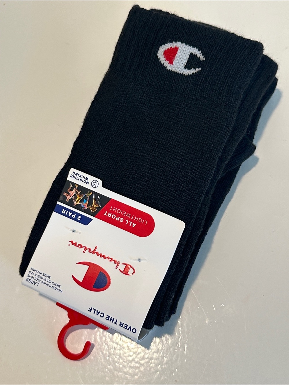 Champion Black Crew Athletic Socks with Logo - 2 Pack